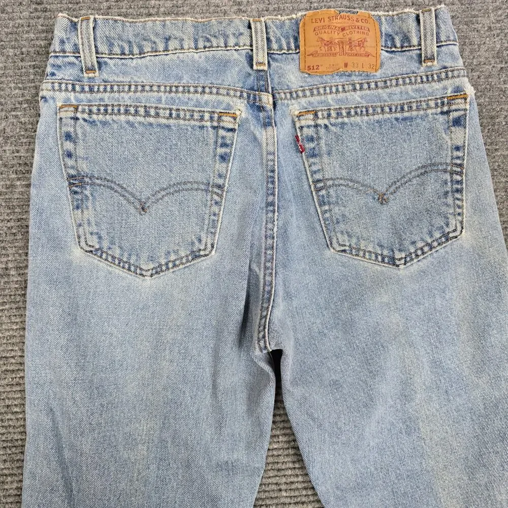 VTG Levi’s 512 Jeans Mens 33x32 USA Made Light Wash Slim Tapered 31x31